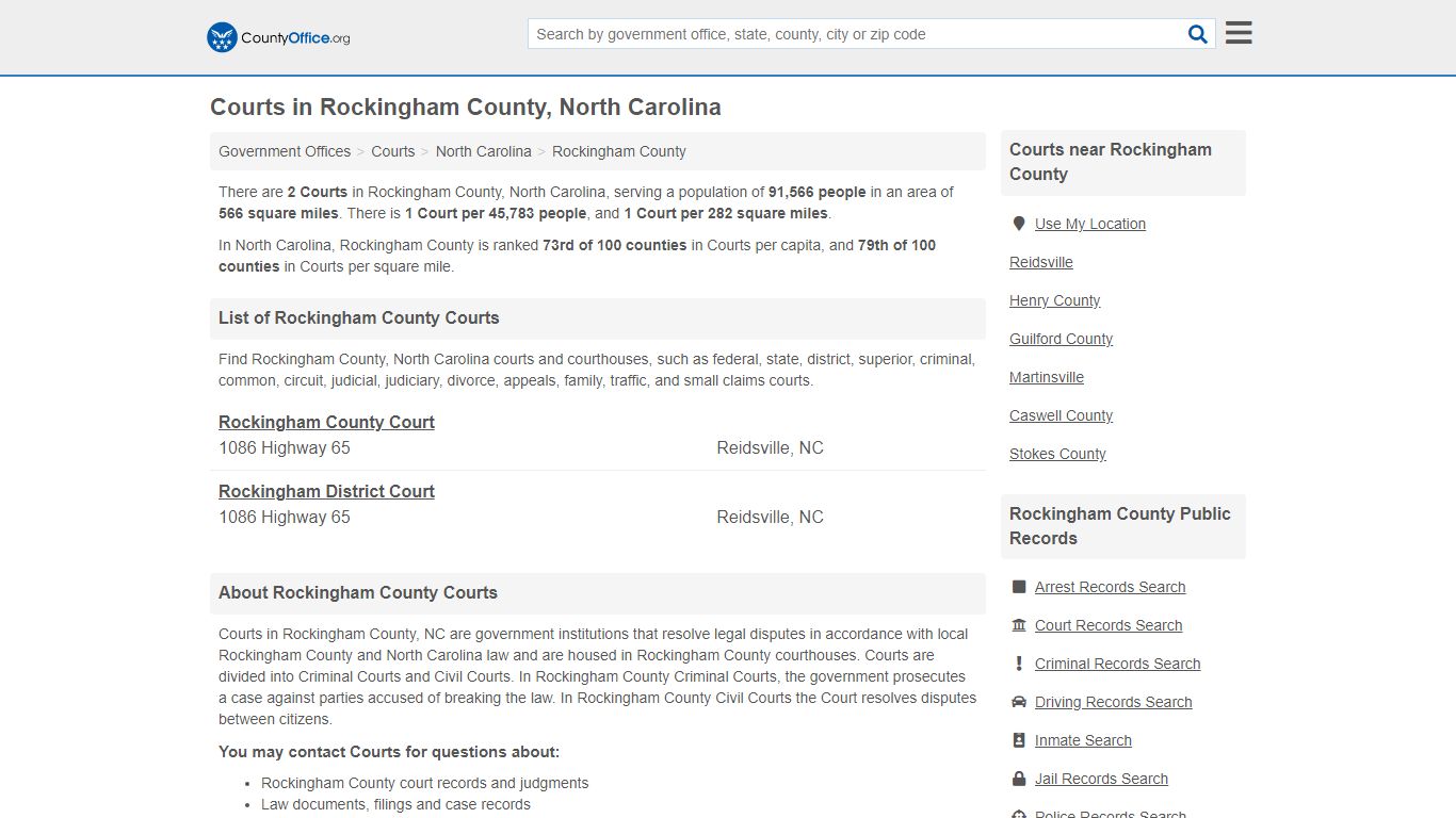 Courts - Rockingham County, NC (Court Records & Calendars)